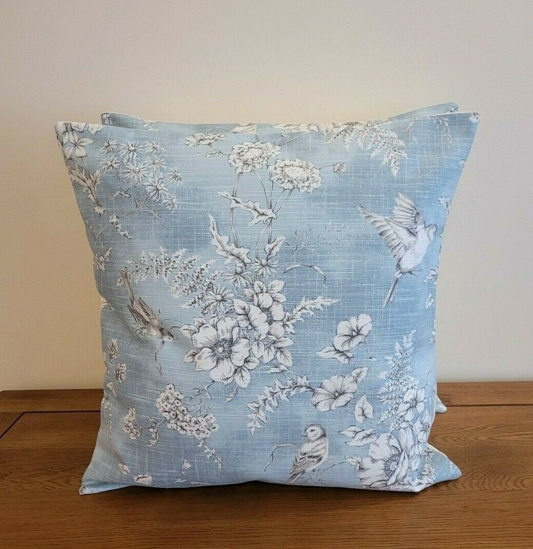 Cushion Cover Finch Toile Delft Blue Bird Design 10" 12 " 14" 16" 17" 18" 20" 22" 24" 26" , Decorative Pillow Cover ,Handmade 100% Cotton - CushionCoverAndDecor