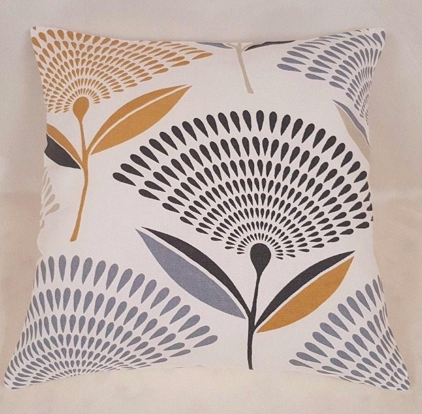 Cushion Cover Floral Dandelion Saffron Yellow Grey Design 10" 12" 14" 16" 17" 18" 20" 22" 24" 26" Prestigious Textiles Handmade 100% Cotton - CushionCoverAndDecor