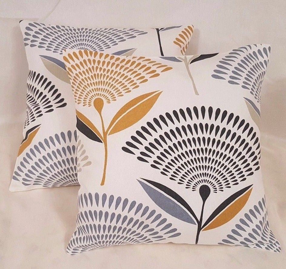 Cushion Cover Floral Dandelion Saffron Yellow Grey Design 10" 12" 14" 16" 17" 18" 20" 22" 24" 26" Prestigious Textiles Handmade 100% Cotton - CushionCoverAndDecor