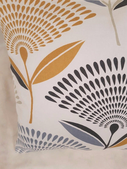 Cushion Cover Floral Dandelion Saffron Yellow Grey Design 10" 12" 14" 16" 17" 18" 20" 22" 24" 26" Prestigious Textiles Handmade 100% Cotton - CushionCoverAndDecor