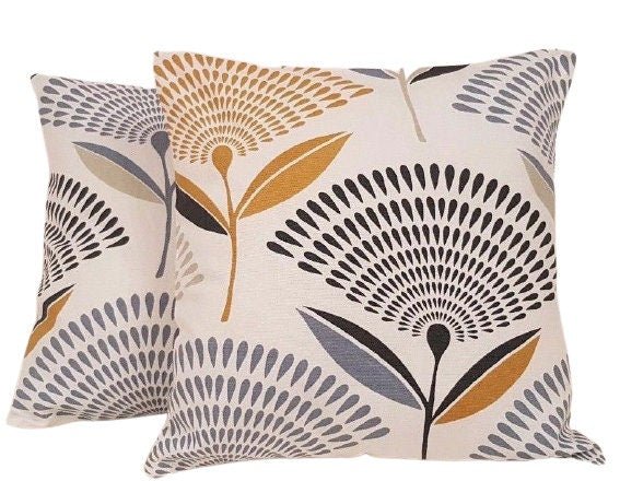 Cushion Cover Floral Dandelion Saffron Yellow Grey Design 10" 12" 14" 16" 17" 18" 20" 22" 24" 26" Prestigious Textiles Handmade 100% Cotton - CushionCoverAndDecor