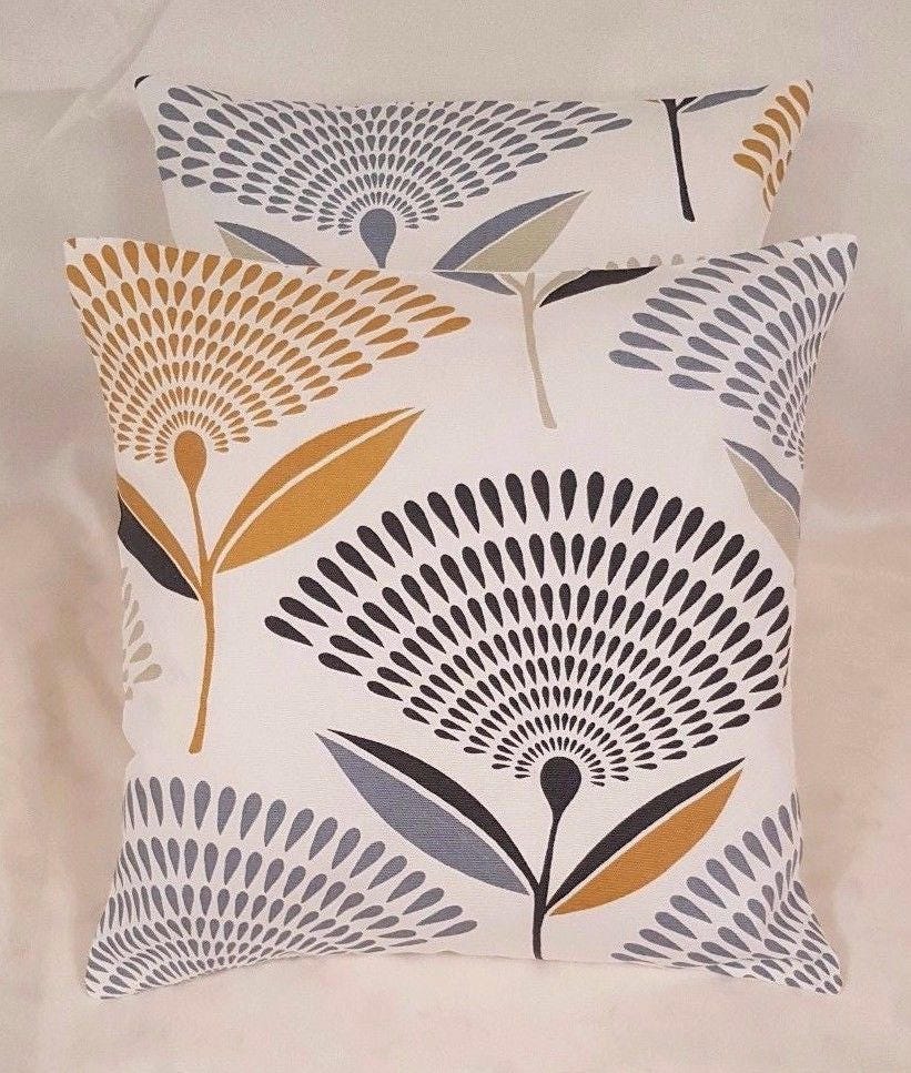 Cushion Cover Floral Dandelion Saffron Yellow Grey Design 10" 12" 14" 16" 17" 18" 20" 22" 24" 26" Prestigious Textiles Handmade 100% Cotton - CushionCoverAndDecor