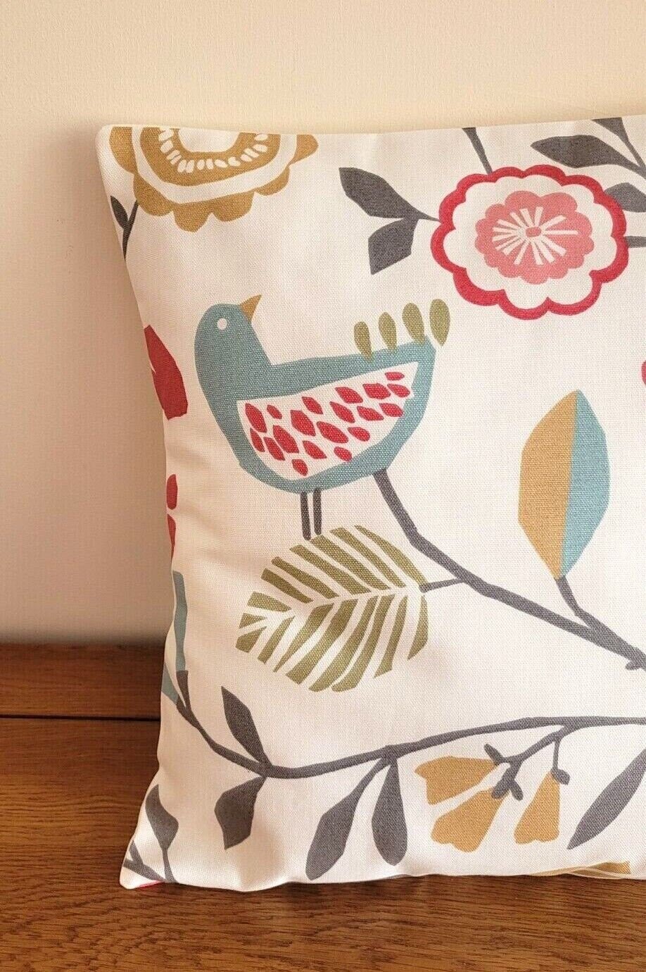 Cushion Cover Folki Pastel Pink Blue Bird Floral Design , Floral Pillow Cover 10" 12" 14" 16" 17" 18" 20" 22" 24" 26" 100% Cotton Handmade - CushionCoverAndDecor