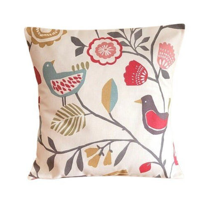 Cushion Cover Folki Pastel Pink Blue Bird Floral Design , Floral Pillow Cover 10" 12" 14" 16" 17" 18" 20" 22" 24" 26" 100% Cotton Handmade - CushionCoverAndDecor