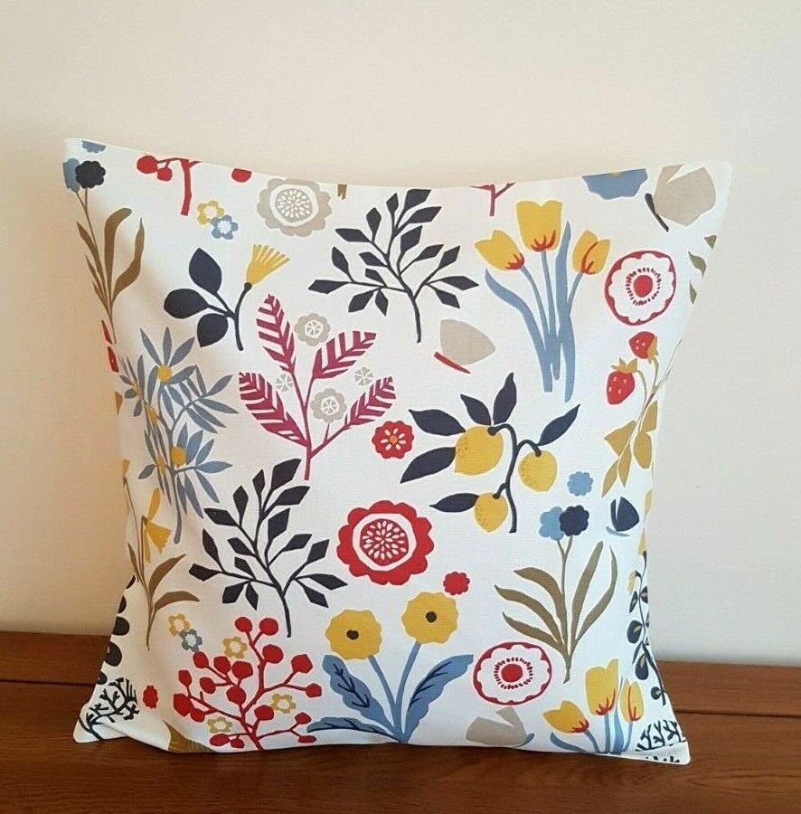 Cushion Cover Frida Indigo Cranberry Red Floral Leaf Design 10" 12" 14" 16" 17" 18" 20" 22" 24" 26" Clarke & Clarke Handmade 100% Cotton - CushionCoverAndDecor