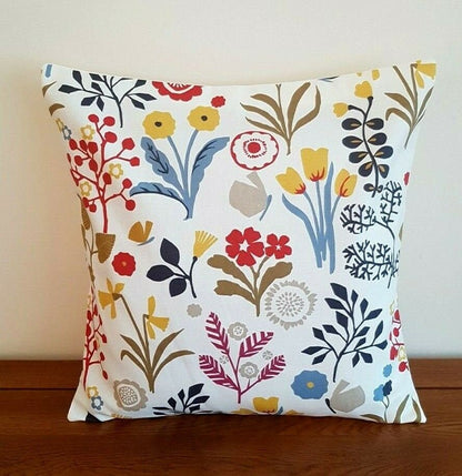 Cushion Cover Frida Indigo Cranberry Red Floral Leaf Design 10" 12" 14" 16" 17" 18" 20" 22" 24" 26" Clarke & Clarke Handmade 100% Cotton - CushionCoverAndDecor