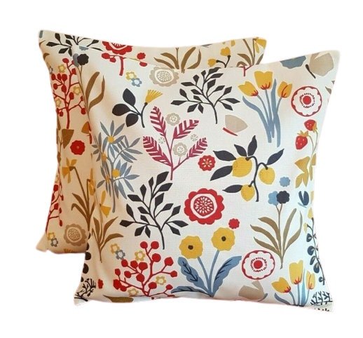 Cushion Cover Frida Indigo Cranberry Red Floral Leaf Design 10" 12" 14" 16" 17" 18" 20" 22" 24" 26" Clarke & Clarke Handmade 100% Cotton - CushionCoverAndDecor