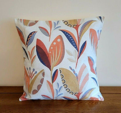 Cushion Cover Fryetts Leon Burnt Orange Blue Floral Design 10" 12 " 14" 16" 17" 18" 20" 22" 24" 26" Handmade 100% Cotton - CushionCoverAndDecor