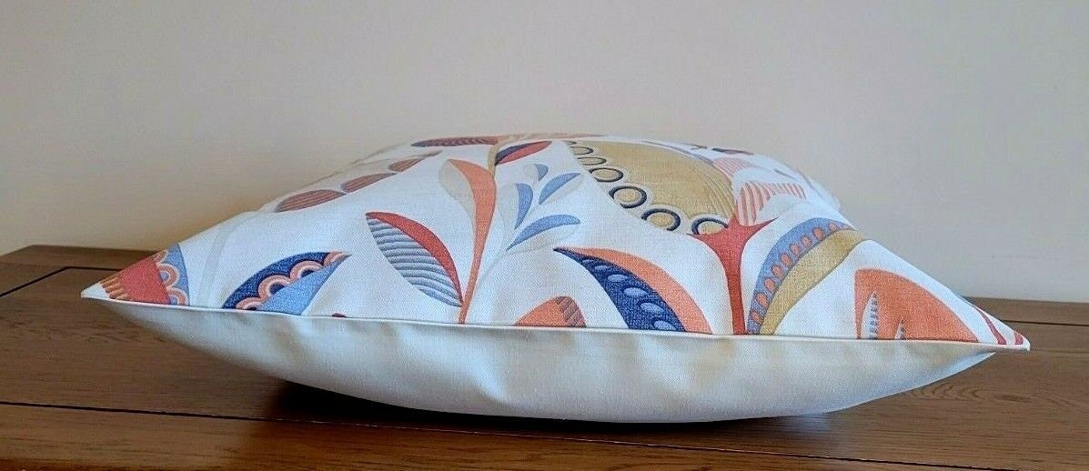 Cushion Cover Fryetts Leon Burnt Orange Blue Floral Design 10" 12 " 14" 16" 17" 18" 20" 22" 24" 26" Handmade 100% Cotton - CushionCoverAndDecor