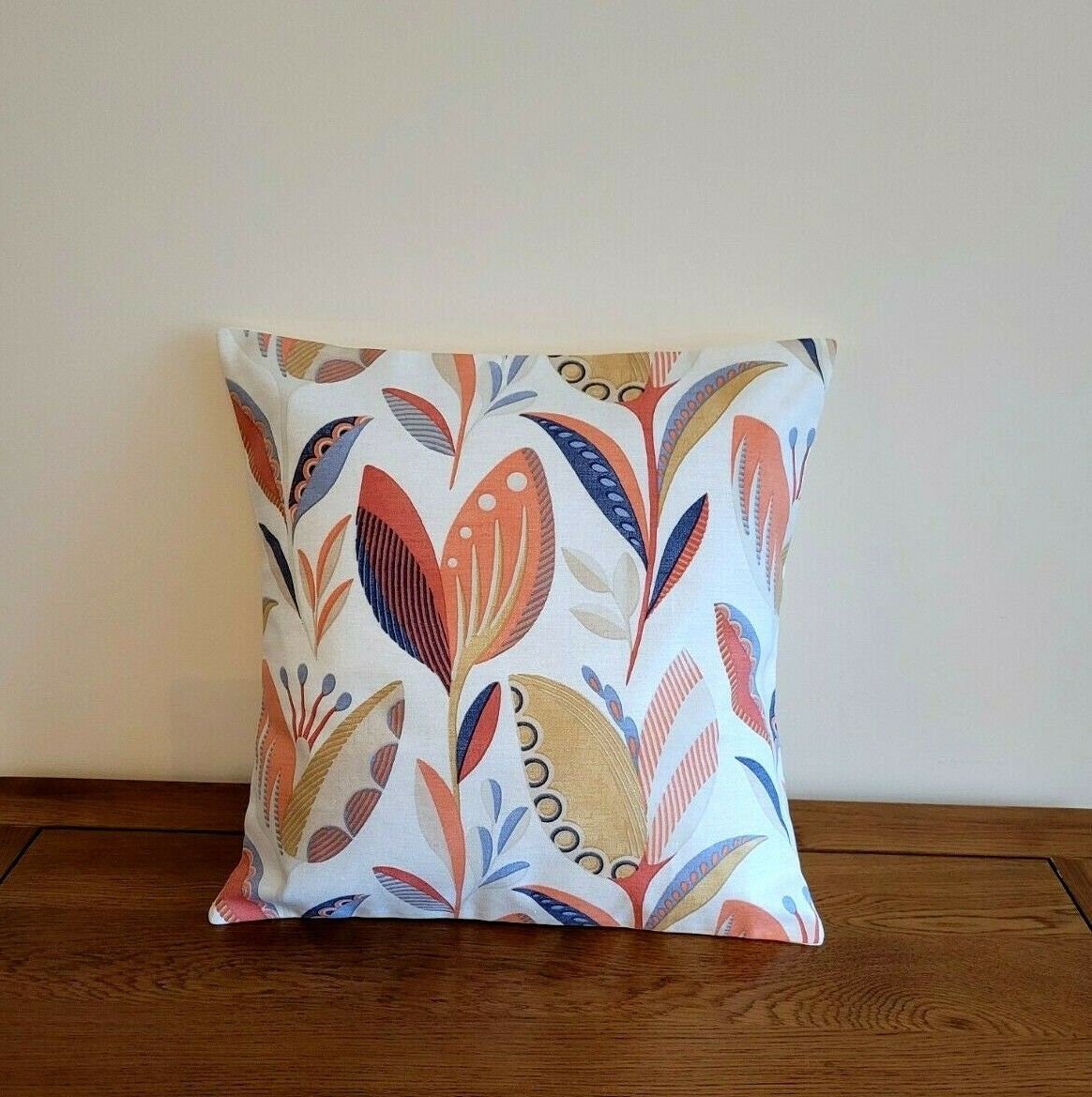 Cushion Cover Fryetts Leon Burnt Orange Blue Floral Design 10" 12 " 14" 16" 17" 18" 20" 22" 24" 26" Handmade 100% Cotton - CushionCoverAndDecor