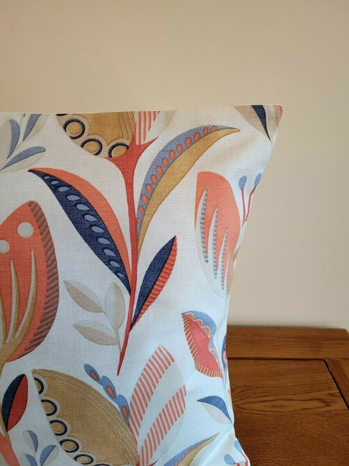 Cushion Cover Fryetts Leon Burnt Orange Blue Floral Design 10" 12 " 14" 16" 17" 18" 20" 22" 24" 26" Handmade 100% Cotton - CushionCoverAndDecor