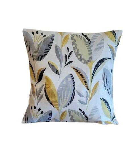 Cushion Cover Fryetts Leon Ochre Yellow Grey Floral Design 10" 12 " 14" 16" 17" 18" 20" 22" 24" 26" Handmade 100% Cotton - CushionCoverAndDecor