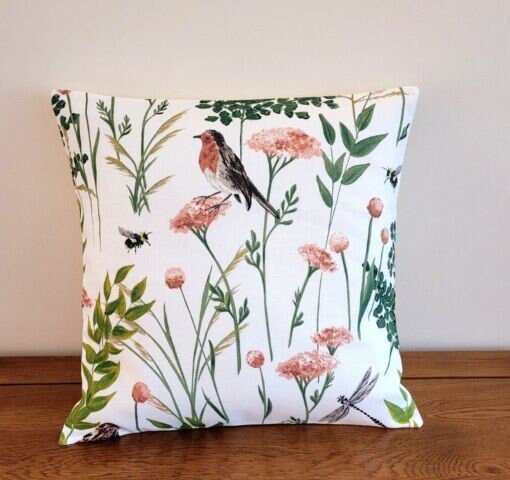 Cushion Cover Gardenia Blush Birds Floral Design 10" 12" 14" 16" 17" 18" 20" 22" 24" 26" Handmade 100% Cotton - CushionCoverAndDecor