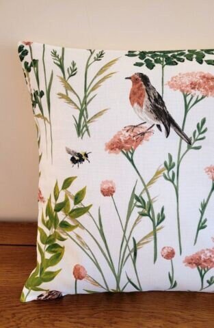 Cushion Cover Gardenia Blush Birds Floral Design 10" 12" 14" 16" 17" 18" 20" 22" 24" 26" Handmade 100% Cotton - CushionCoverAndDecor