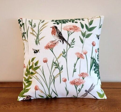 Cushion Cover Gardenia Blush Birds Floral Design 10" 12" 14" 16" 17" 18" 20" 22" 24" 26" Handmade 100% Cotton - CushionCoverAndDecor