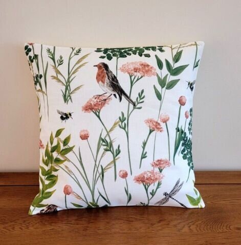 Cushion Cover Gardenia Blush Birds Floral Design 10" 12" 14" 16" 17" 18" 20" 22" 24" 26" Handmade 100% Cotton - CushionCoverAndDecor