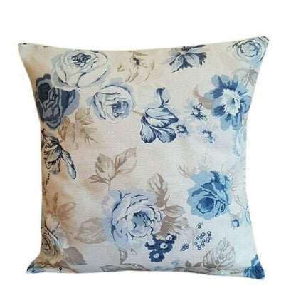 Cushion Cover Genevieve Blue Beige Chambray Floral Rose Desig 10" 12" 14" 16" 17" 18" 20" 22" 24" 26" Clarke & Clarke Handmade 100 % Cotton - CushionCoverAndDecor
