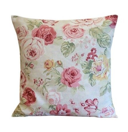 Cushion Cover Genevieve Old Rose Red Pink Floral Design 10" 12" 14" 16" 17" 18" 20" 22" 24" 26" Handmade 100 % Cotton - CushionCoverAndDecor