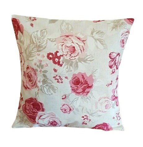Cushion Cover Genevieve Raspberry Pink Red Rose Floral Design 10" 12" 14" 16" 17" 18" 20" 22" 24" 26" Handmade 100 % Cotton - CushionCoverAndDecor