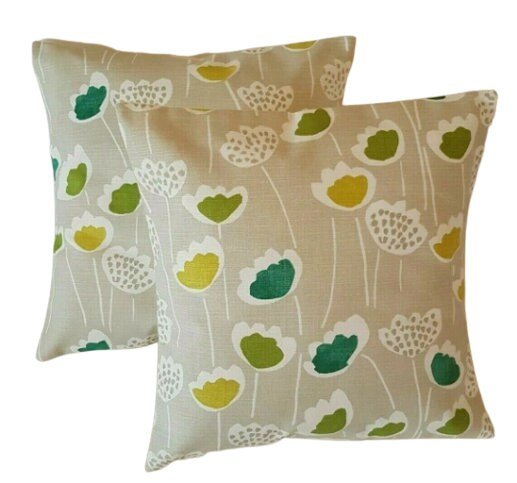 Cushion Cover Green Lime Floral Design 10" 12" 14" 16" 17" 18" 20" 22" 24" 100% Cotton Handmade - CushionCoverAndDecor