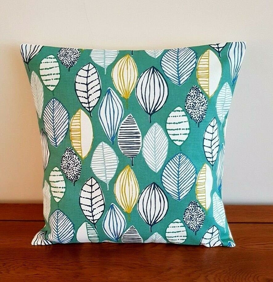 Cushion Cover Green Teal Leaf Canyon Lagoon Petrol & Sea Design 10" 12" 14" 16" 17" 18" 20" 22" 24" 26" Handmade 100% Cotton - CushionCoverAndDecor