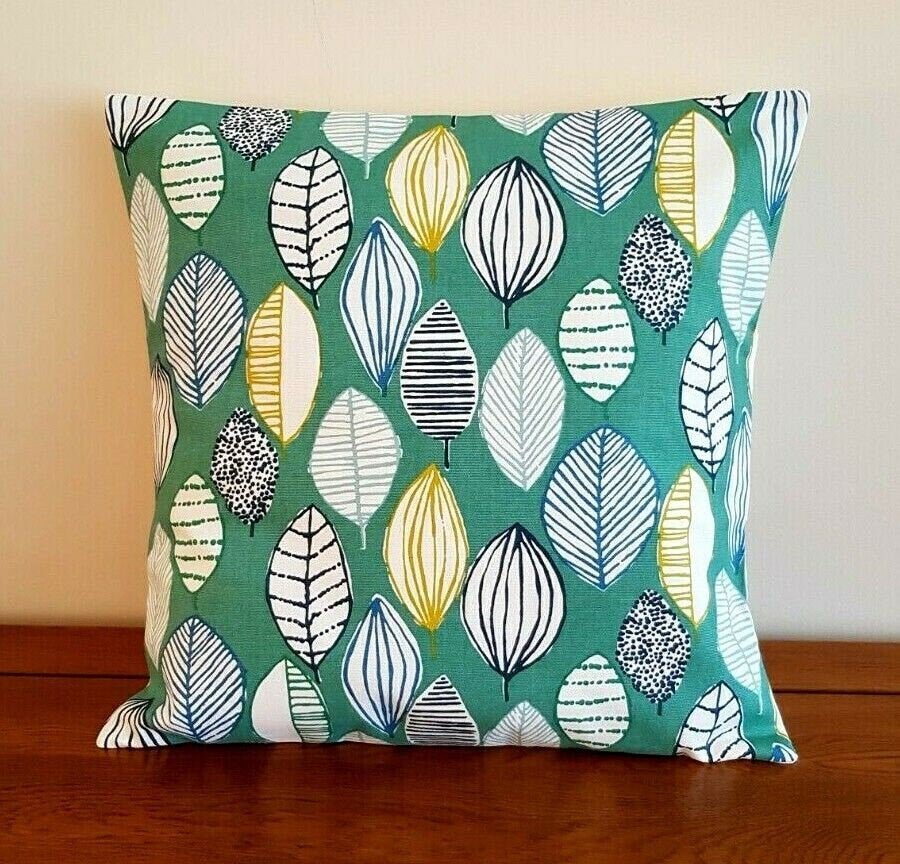 Cushion Cover Green Teal Leaf Canyon Lagoon Petrol & Sea Design 10" 12" 14" 16" 17" 18" 20" 22" 24" 26" Handmade 100% Cotton - CushionCoverAndDecor