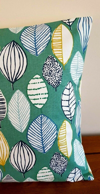 Cushion Cover Green Teal Leaf Canyon Lagoon Petrol & Sea Design 10" 12" 14" 16" 17" 18" 20" 22" 24" 26" Handmade 100% Cotton - CushionCoverAndDecor