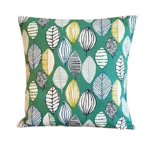 Cushion Cover Green Teal Leaf Canyon Lagoon Petrol & Sea Design 10" 12" 14" 16" 17" 18" 20" 22" 24" 26" Handmade 100% Cotton - CushionCoverAndDecor