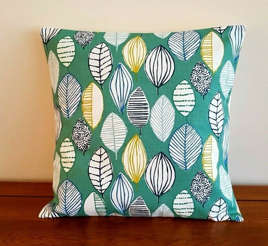 Cushion Cover Green Teal Leaf Canyon Lagoon Petrol & Sea Design 10" 12" 14" 16" 17" 18" 20" 22" 24" 26" Handmade 100% Cotton - CushionCoverAndDecor