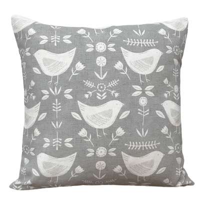 Cushion Cover Grey Scandi Bird Floral - CushionCoverAndDecor