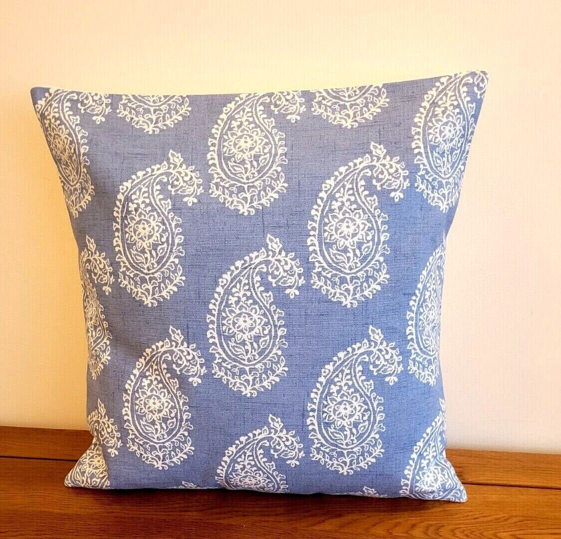 Cushion Cover Harriet Paisley , Chambray Blue Pillow Cover 10" 12" 14" 16" 17" 18" 20" 22" 24" 26" Handmade 100% Cotton - CushionCoverAndDecor