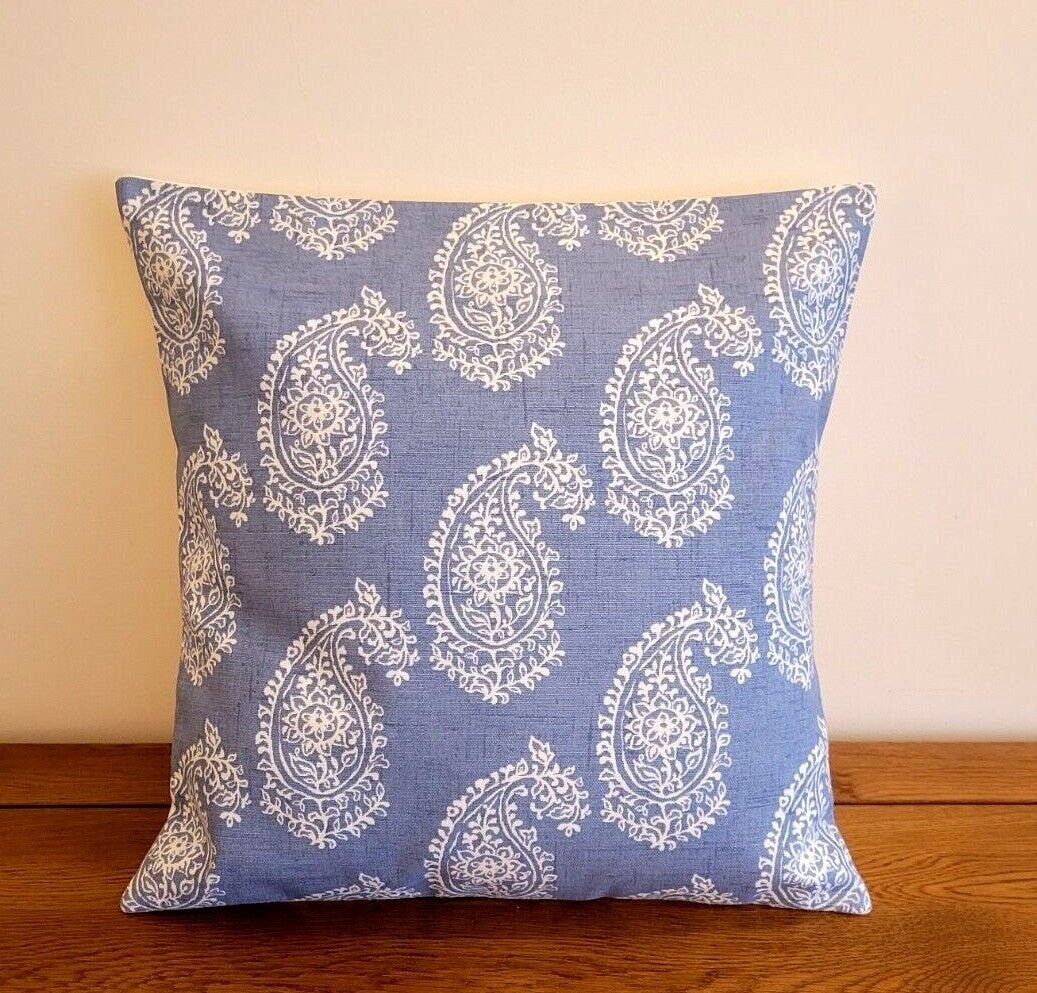 Cushion Cover Harriet Paisley , Chambray Blue Pillow Cover 10" 12" 14" 16" 17" 18" 20" 22" 24" 26" Handmade 100% Cotton - CushionCoverAndDecor