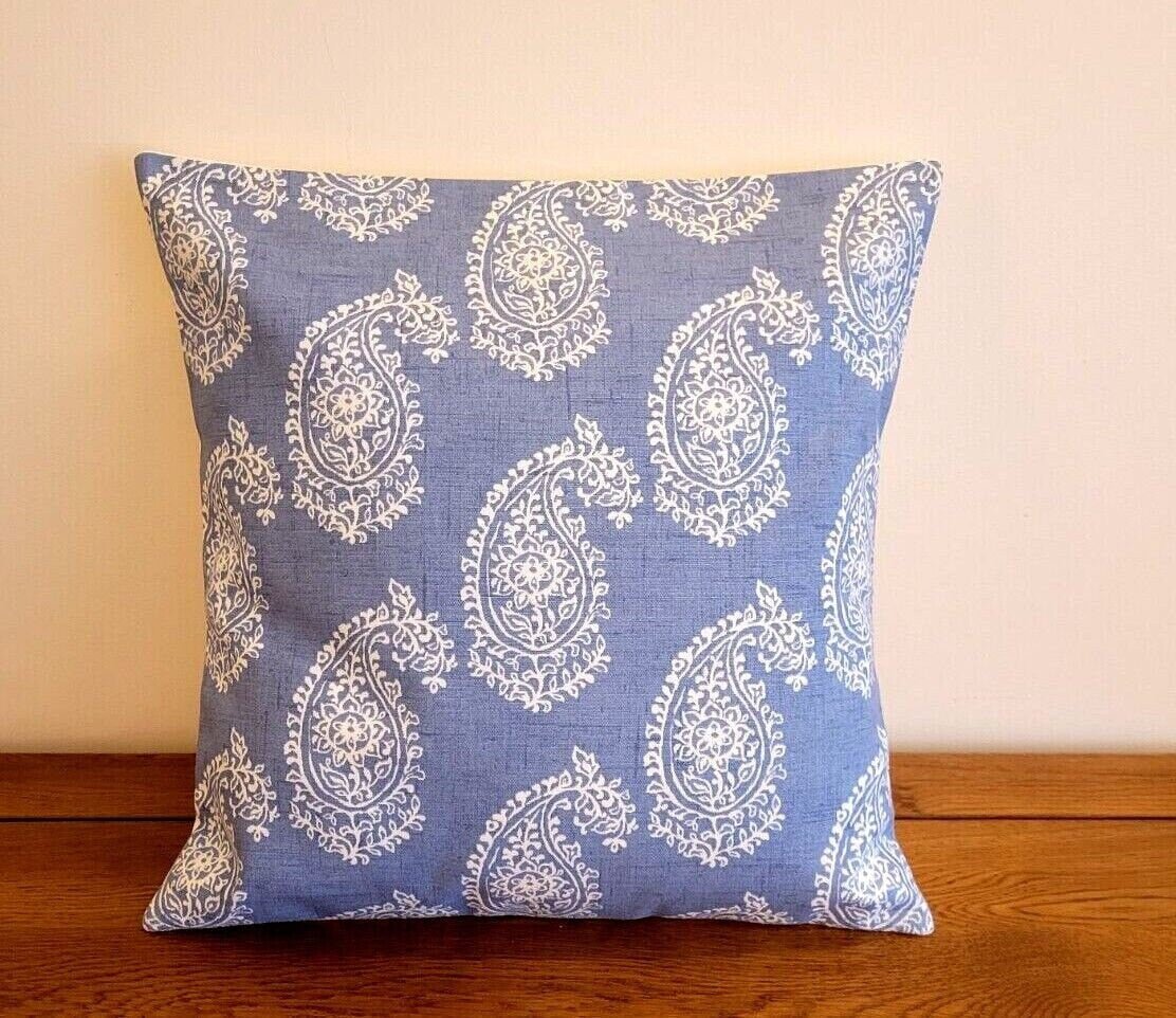 Cushion Cover Harriet Paisley , Chambray Blue Pillow Cover 10" 12" 14" 16" 17" 18" 20" 22" 24" 26" Handmade 100% Cotton - CushionCoverAndDecor