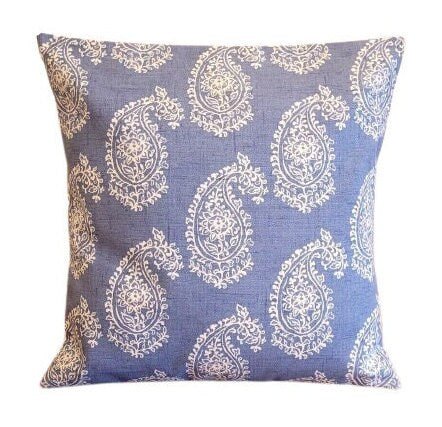 Cushion Cover Harriet Paisley , Chambray Blue Pillow Cover 10" 12" 14" 16" 17" 18" 20" 22" 24" 26" Handmade 100% Cotton - CushionCoverAndDecor