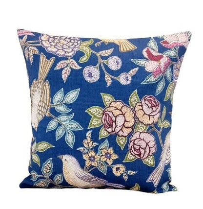 Cushion Cover Heritage Midnight Blue Birds Floral Design 10" 12" 14" 16" 17" 18" 20" 22" 24" 26" Handmade 100% Cotton - CushionCoverAndDecor