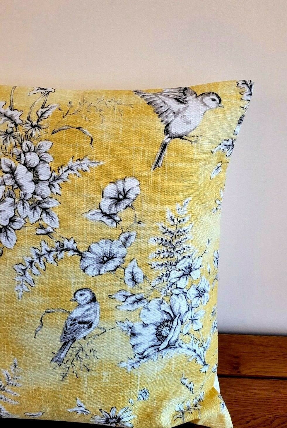 Cushion Cover iLiv Finch Toile Yellow Beige Buttercup Bird Design 10" 12 " 14" 16" 17" 18" 20" 22" 24" 26" Handmade 100% Cotton - CushionCoverAndDecor