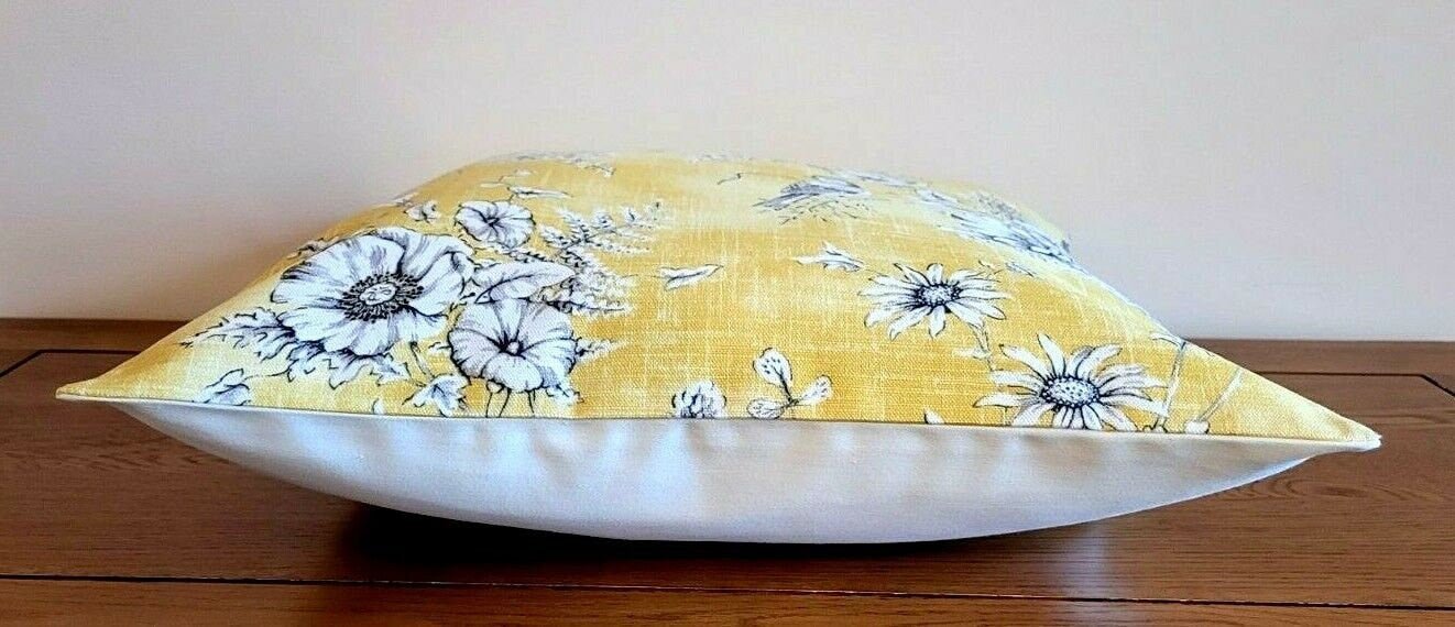 Cushion Cover iLiv Finch Toile Yellow Beige Buttercup Bird Design 10" 12 " 14" 16" 17" 18" 20" 22" 24" 26" Handmade 100% Cotton - CushionCoverAndDecor