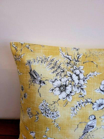 Cushion Cover iLiv Finch Toile Yellow Beige Buttercup Bird Design 10" 12 " 14" 16" 17" 18" 20" 22" 24" 26" Handmade 100% Cotton - CushionCoverAndDecor