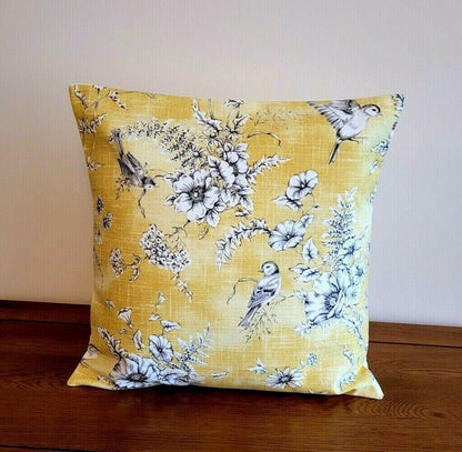 Cushion Cover iLiv Finch Toile Yellow Beige Buttercup Bird Design 10" 12 " 14" 16" 17" 18" 20" 22" 24" 26" Handmade 100% Cotton - CushionCoverAndDecor