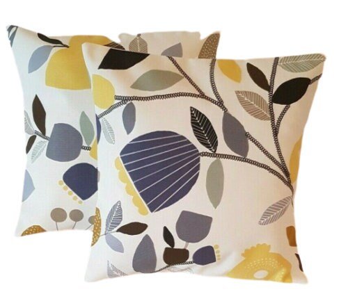 Cushion Cover iLiv Pomegranate Ochre Yellow Grey Blue Floral Design 10" 12" 14" 16" 17" 18" 20" 22" 24" 26" 100% Cotton Handmade - CushionCoverAndDecor