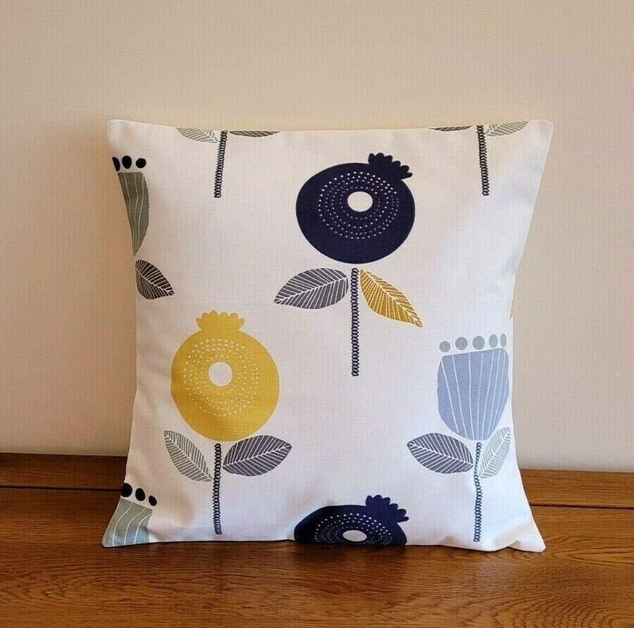 Cushion Cover iLiv Pomegranate Ochre Yellow Grey Blue Floral Design 10" 12" 14" 16" 17" 18" 20" 22" 24" 26" 100% Cotton Handmade - CushionCoverAndDecor