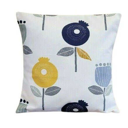 Cushion Cover iLiv Pomegranate Ochre Yellow Grey Blue Floral Design 10" 12" 14" 16" 17" 18" 20" 22" 24" 26" 100% Cotton Handmade - CushionCoverAndDecor