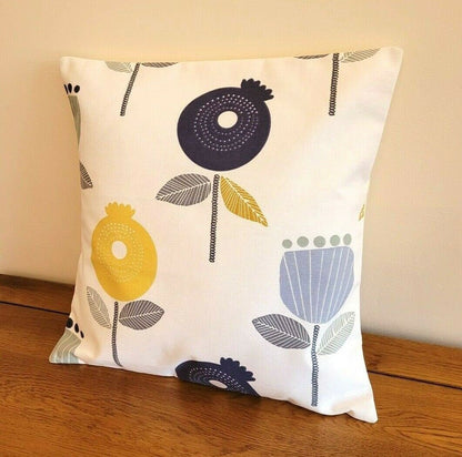 Cushion Cover iLiv Pomegranate Ochre Yellow Grey Blue Floral Design 10" 12" 14" 16" 17" 18" 20" 22" 24" 26" 100% Cotton Handmade - CushionCoverAndDecor