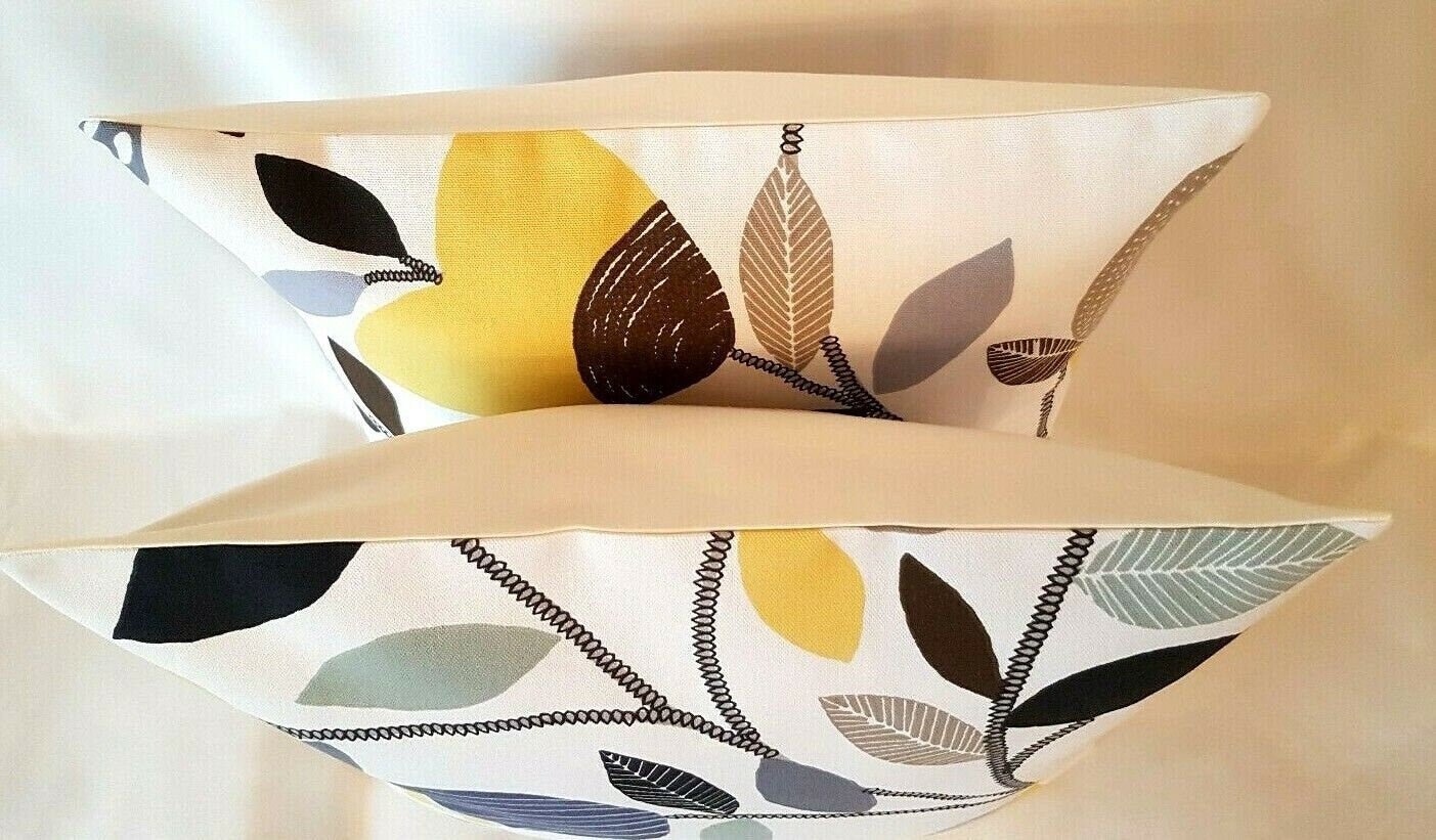 Cushion Cover iLiv Pomegranate Trail Ochre Yellow Grey Blue Floral Design 10" 12" 14" 16" 17" 18" 20" 22" 24" 26" 100% Cotton Handmade - CushionCoverAndDecor