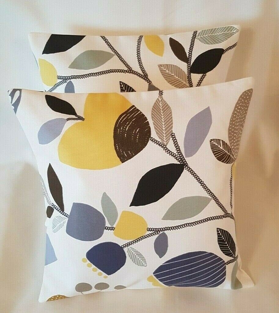 Cushion Cover iLiv Pomegranate Trail Ochre Yellow Grey Blue Floral Design 10" 12" 14" 16" 17" 18" 20" 22" 24" 26" 100% Cotton Handmade - CushionCoverAndDecor