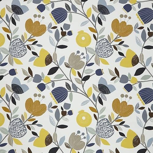 Cushion Cover iLiv Pomegranate Trail Ochre Yellow Grey Blue Floral Design 10" 12" 14" 16" 17" 18" 20" 22" 24" 26" 100% Cotton Handmade - CushionCoverAndDecor