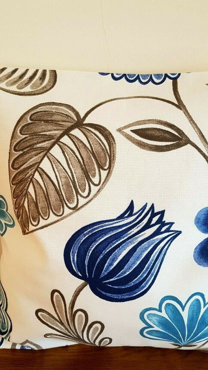 Cushion Cover iLiv Seralio Blue Beige Floral Leaf Design 10" 12" 14" 16" 17" 18" 20" 22" 24" 26" Handmade 100% Cotton - CushionCoverAndDecor