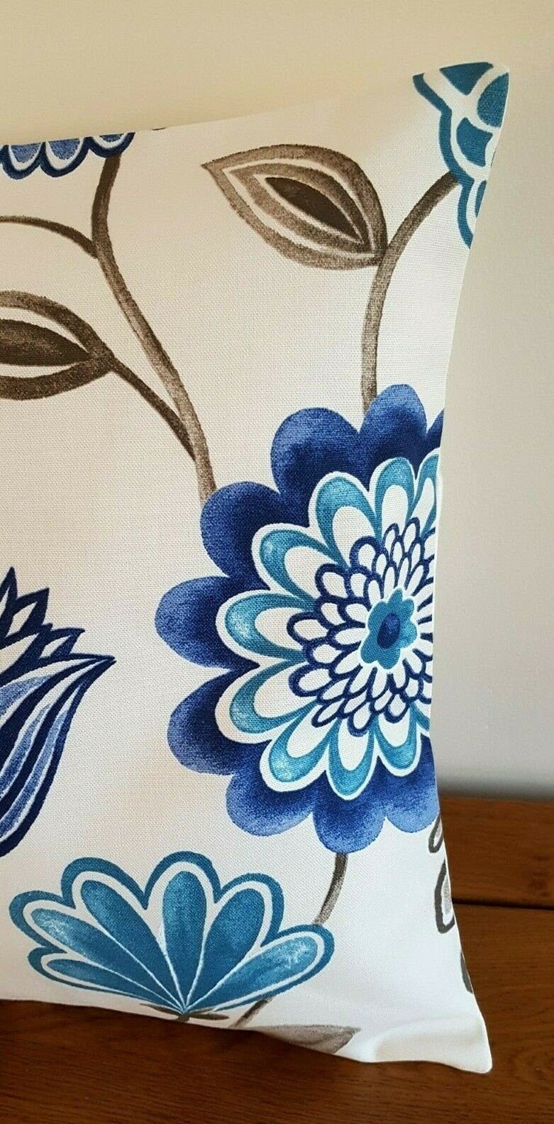 Cushion Cover iLiv Seralio Blue Beige Floral Leaf Design 10" 12" 14" 16" 17" 18" 20" 22" 24" 26" Handmade 100% Cotton - CushionCoverAndDecor