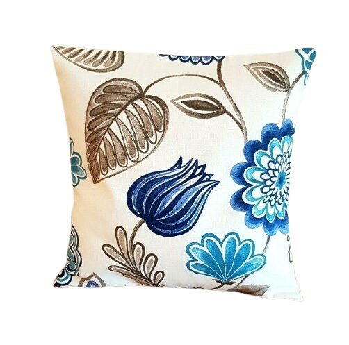 Cushion Cover iLiv Seralio Blue Beige Floral Leaf Design 10" 12" 14" 16" 17" 18" 20" 22" 24" 26" Handmade 100% Cotton - CushionCoverAndDecor