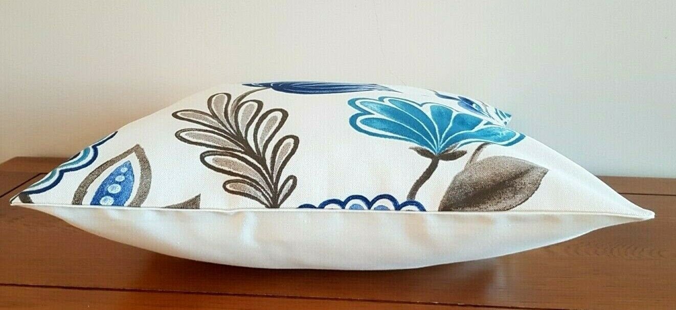 Cushion Cover iLiv Seralio Blue Beige Floral Leaf Design 10" 12" 14" 16" 17" 18" 20" 22" 24" 26" Handmade 100% Cotton - CushionCoverAndDecor